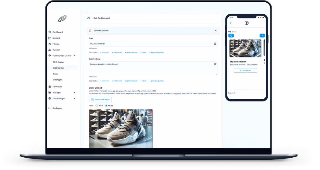 RCSboost Messaging Plattform Tool-Oberfläche
